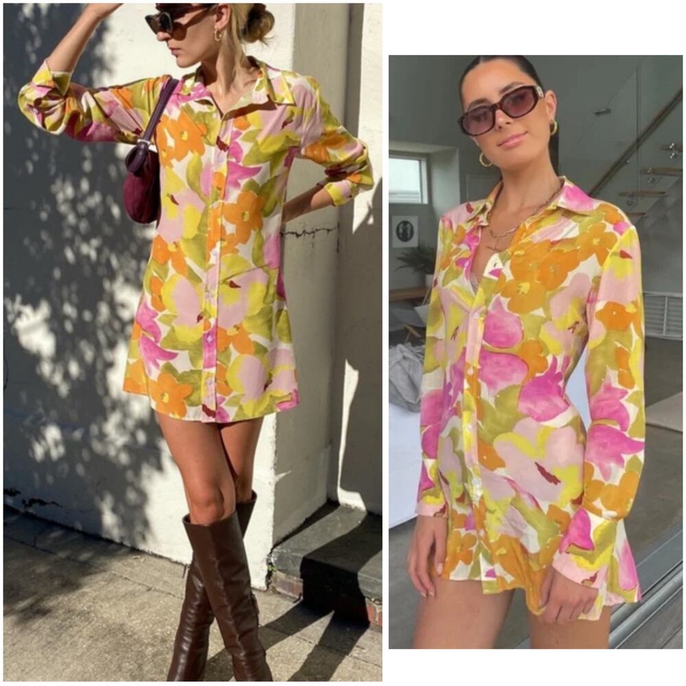 With Jean Kelly Floral Button Front Mini Dress Size S